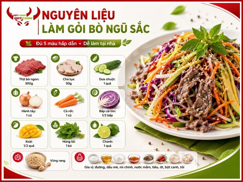 Nguyên liệu làm gỏi bò ngũ sắc