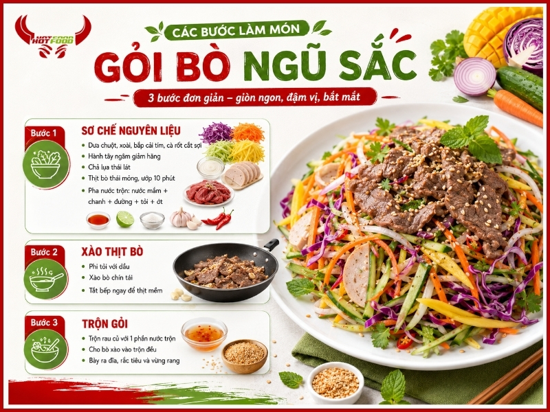 Các bước làm món gỏi bò ngũ sắc