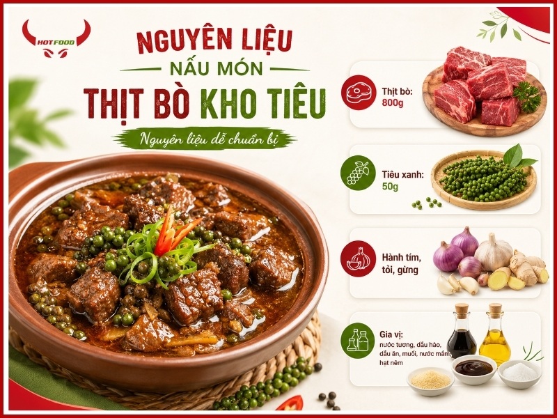 Nguyên liệu nấu món thịt bò kho tiêu