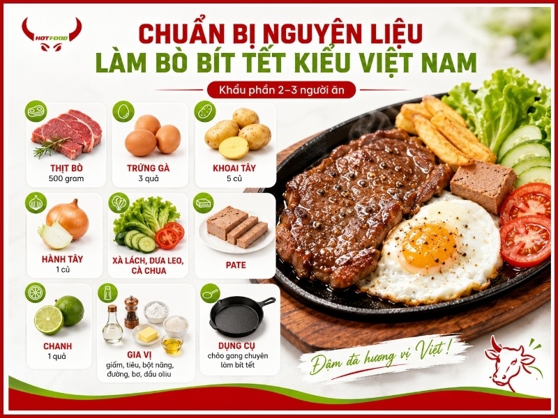 Chuẩn bị nguyên liệu làm bò bít tết kiểu Việt Nam