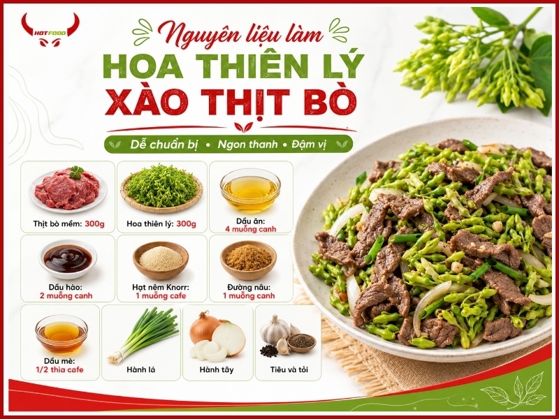 Nguyên liệu cần chuẩn bị làm hoa thiên lý xào thịt bò