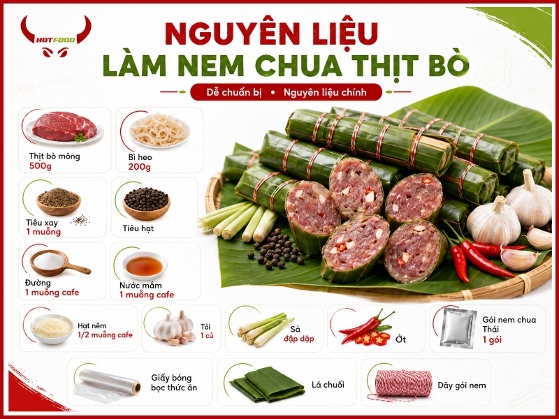 Nguyên liệu làm nem chua thịt bò