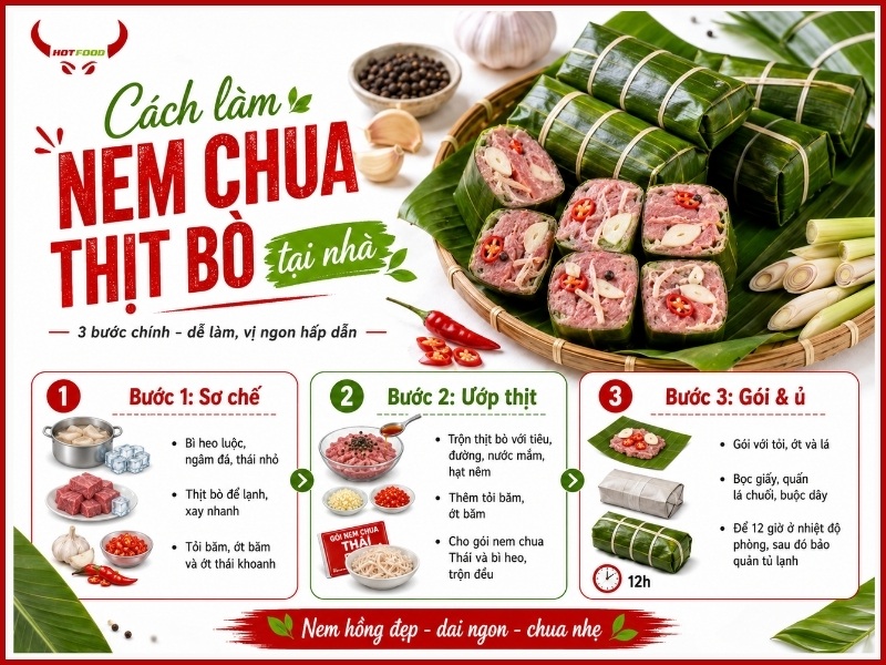 Cách làm nem chua thịt bò tại nhà