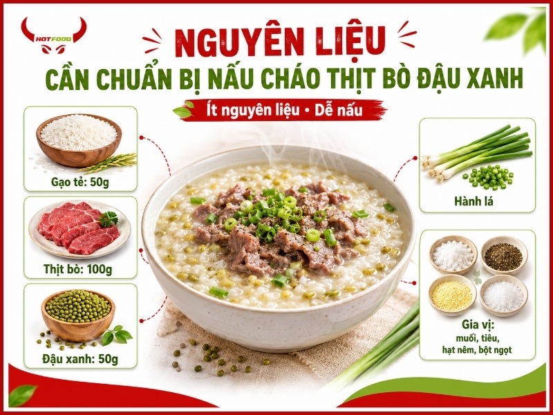 Nguyên liệu nấu cháo thịt bò đậu xanh