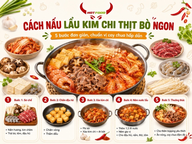 Cách nấu lẩu kim chi thịt bò ngon 