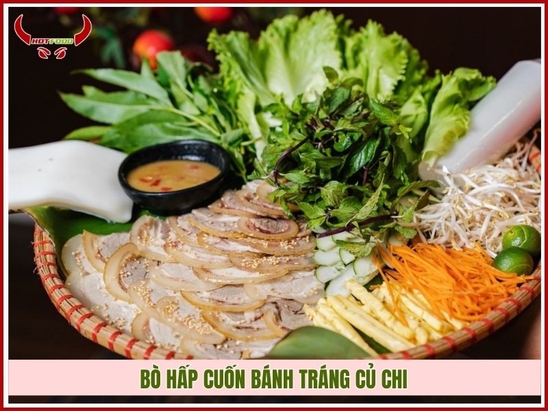 Bò hấp cuốn bánh tráng Củ Chi