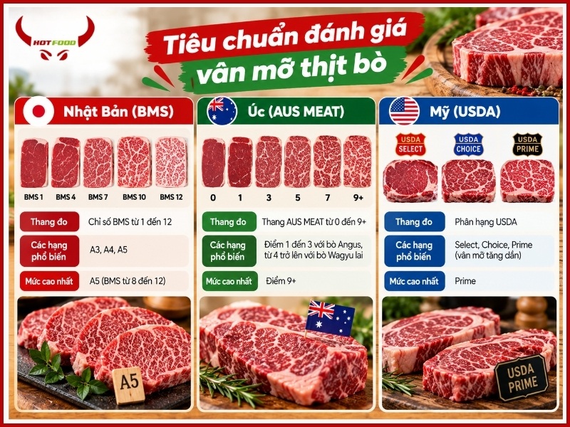 Tiêu chuẩn đánh giá vân mỡ thịt bò