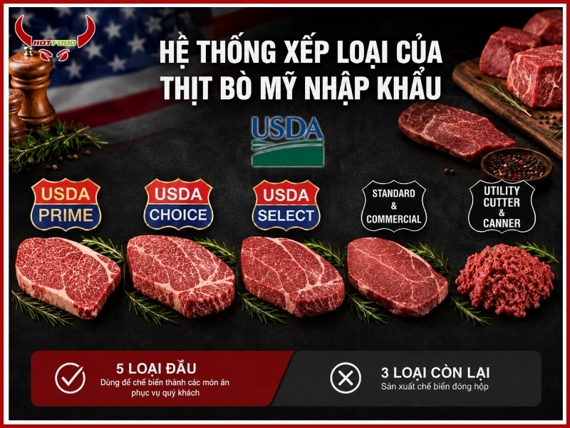 Hệ thống xếp loại của thịt bò Mỹ nhập khẩu