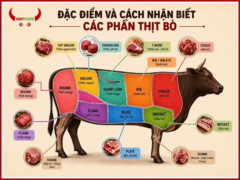 Đặc điểm và cách nhận biết các phần thịt bò