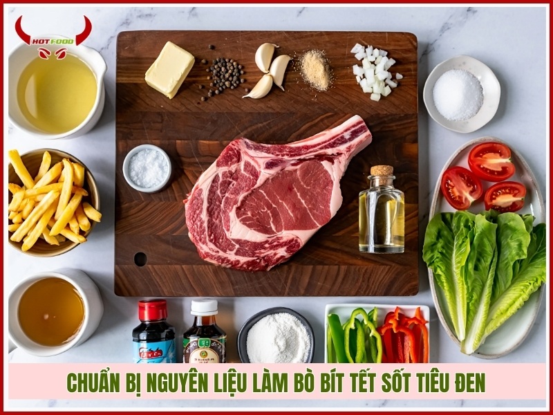 Chuẩn bị nguyên liệu làm bò bít tết sốt tiêu đen