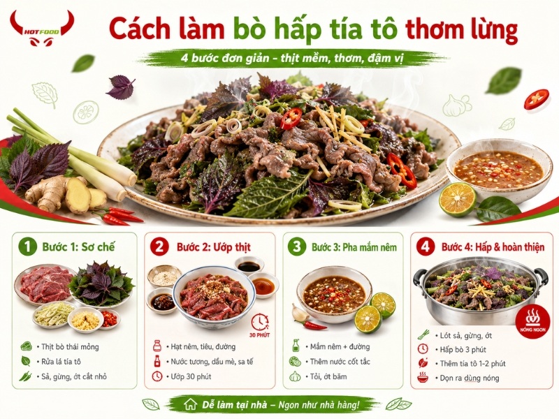 Cách làm bò hấp tía tô thơm lừng