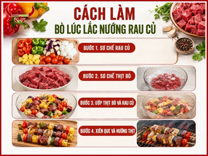 Cách làm bò lúc lắc nướng rau củ
