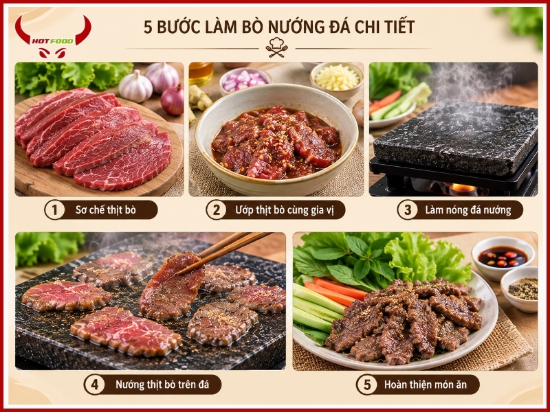 5 bước làm bò nướng đá chi tiết
