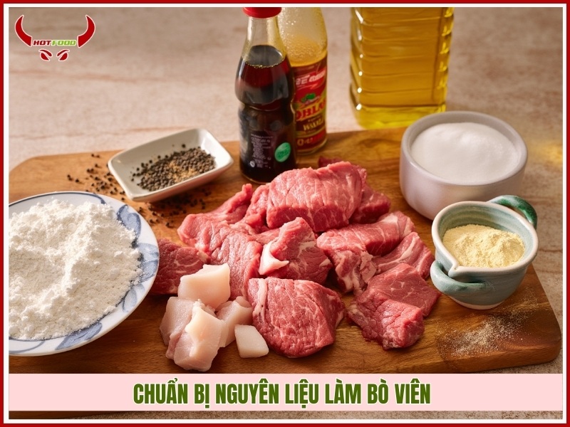 Chuẩn bị nguyên liệu làm bò viên 