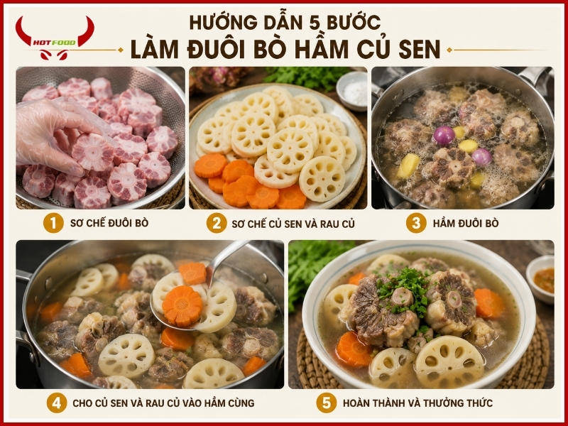 Hướng dẫn 5 bước làm đuôi bò hầm củ sen