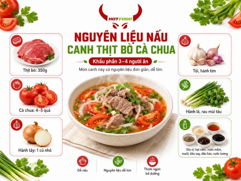 Nguyên liệu nấu canh thịt bò cà chua
