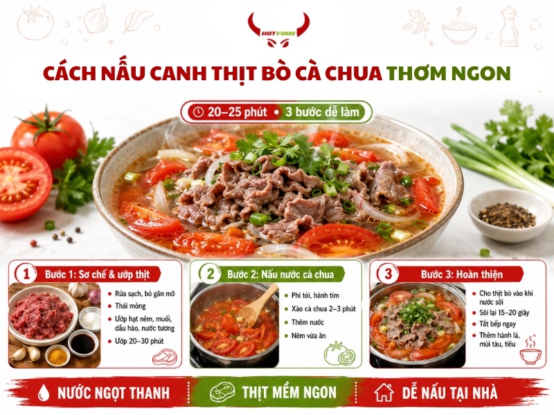 Cách nấu canh thịt bò cà chua thơm ngon
