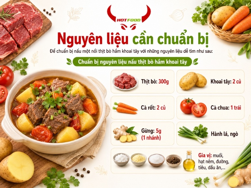Nguyên liệu cần chuẩn bị nấu thịt bò hầm khoai tây