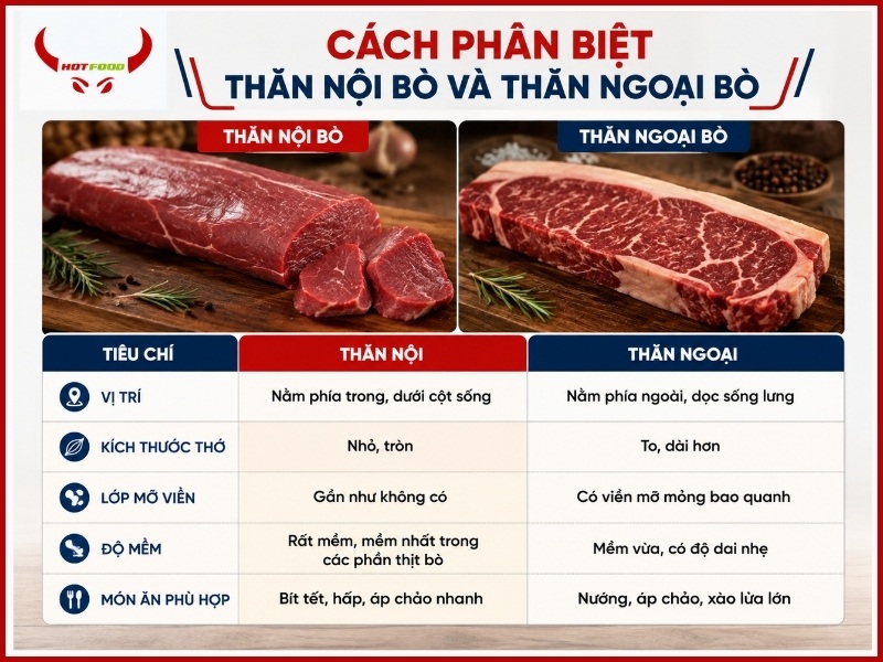 Cách phân biệt thăn nội bò và thăn ngoại bò