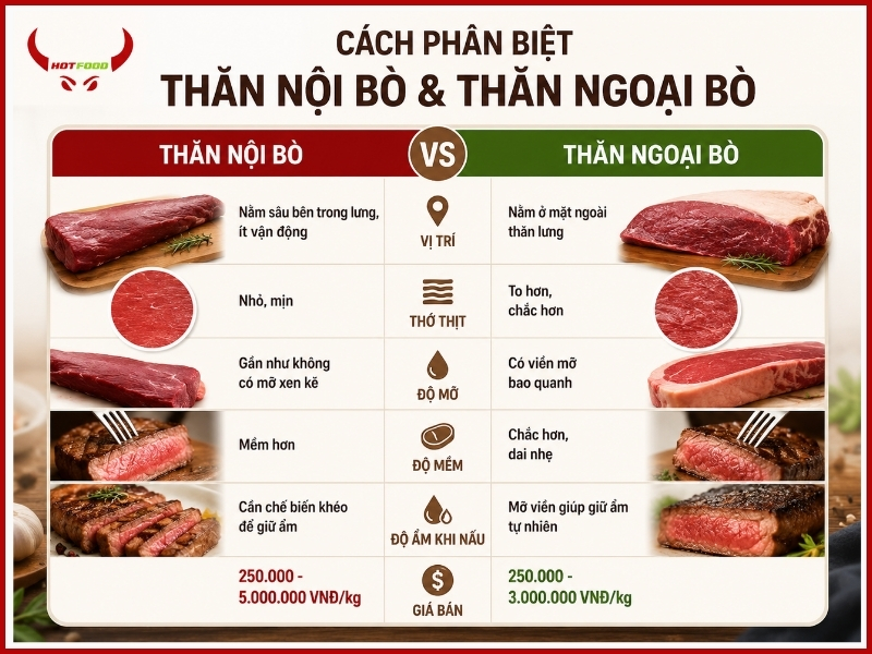 Cách phân biệt thăn nội bò và thăn ngoại bò